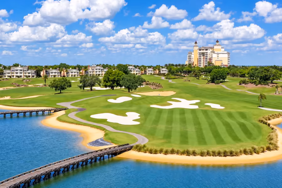 Reunion Resort golf course with the Grande hotel beyond
